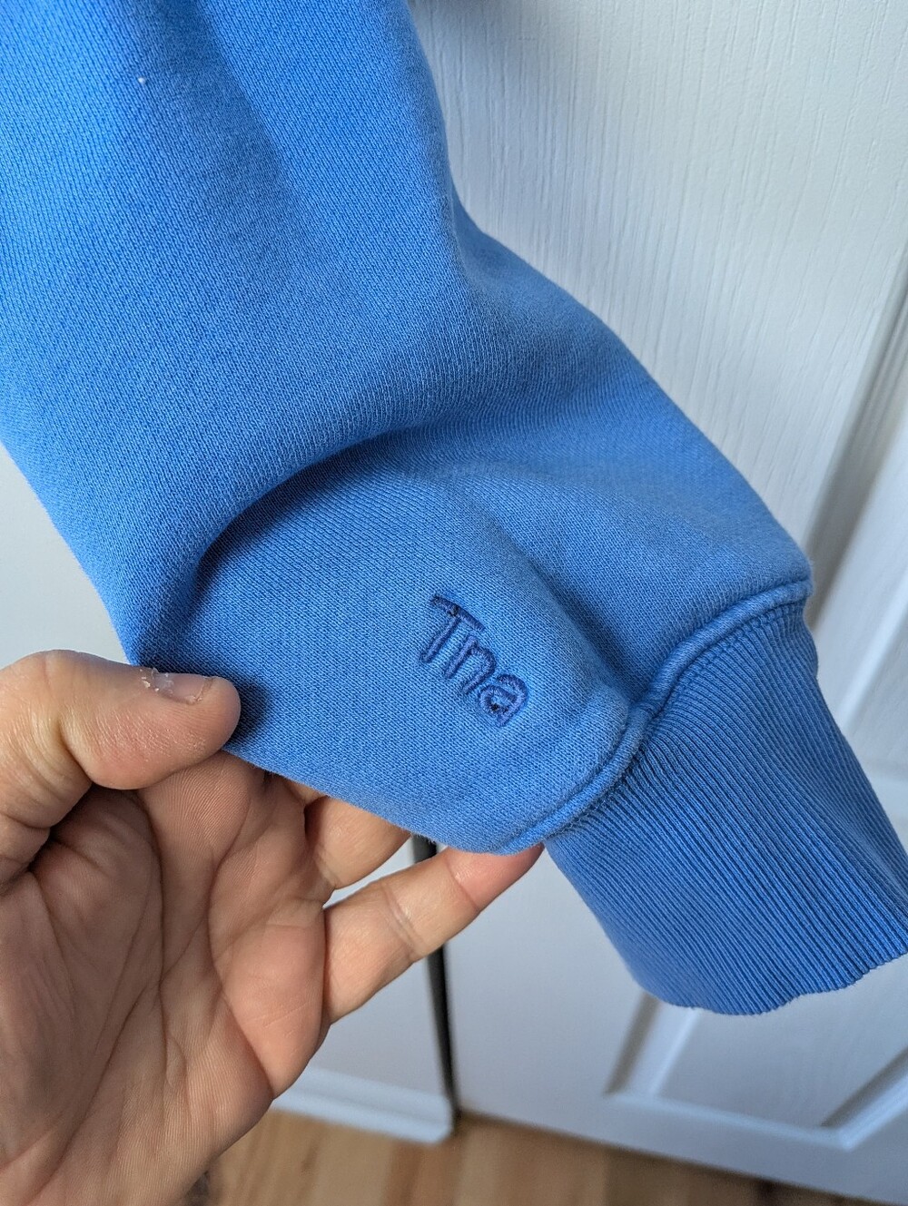 ARITZIA TNA Cozy Fleece Perfect Crewneck Long Sleeve Crop Sweater Size S Blue - Picture 3 of 10